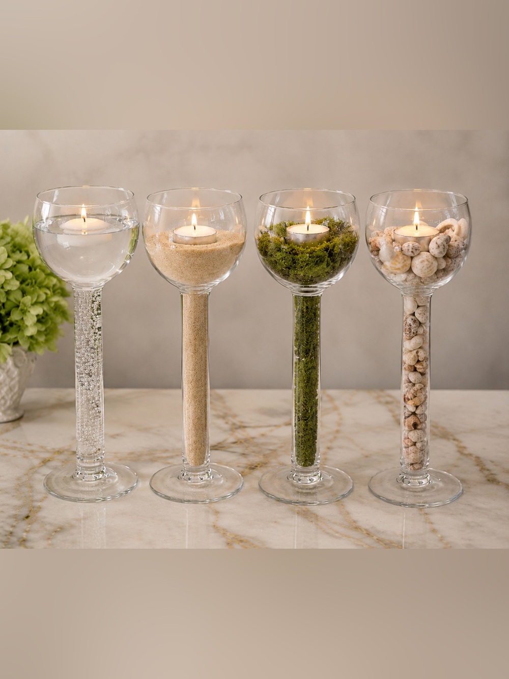Crate&Barrel Tall Hollow Stem Glass Floating Candle Holders Pair